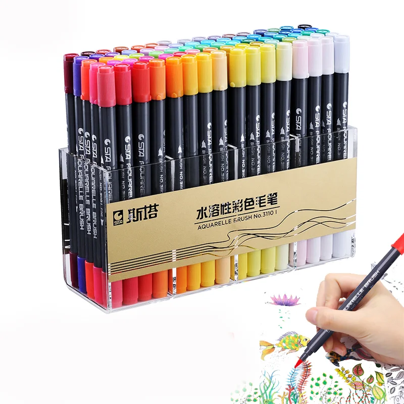 Promotional Watercolor Brush Art 48 Colors Dual Tips Painting Water Color Marker Pen Set For Kids and Adult Coloring Books