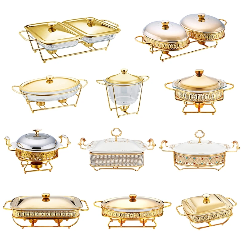 Restaurant display saving dish new modern dubai hot pot sets buffet chafing dish food warmers sets with hot water