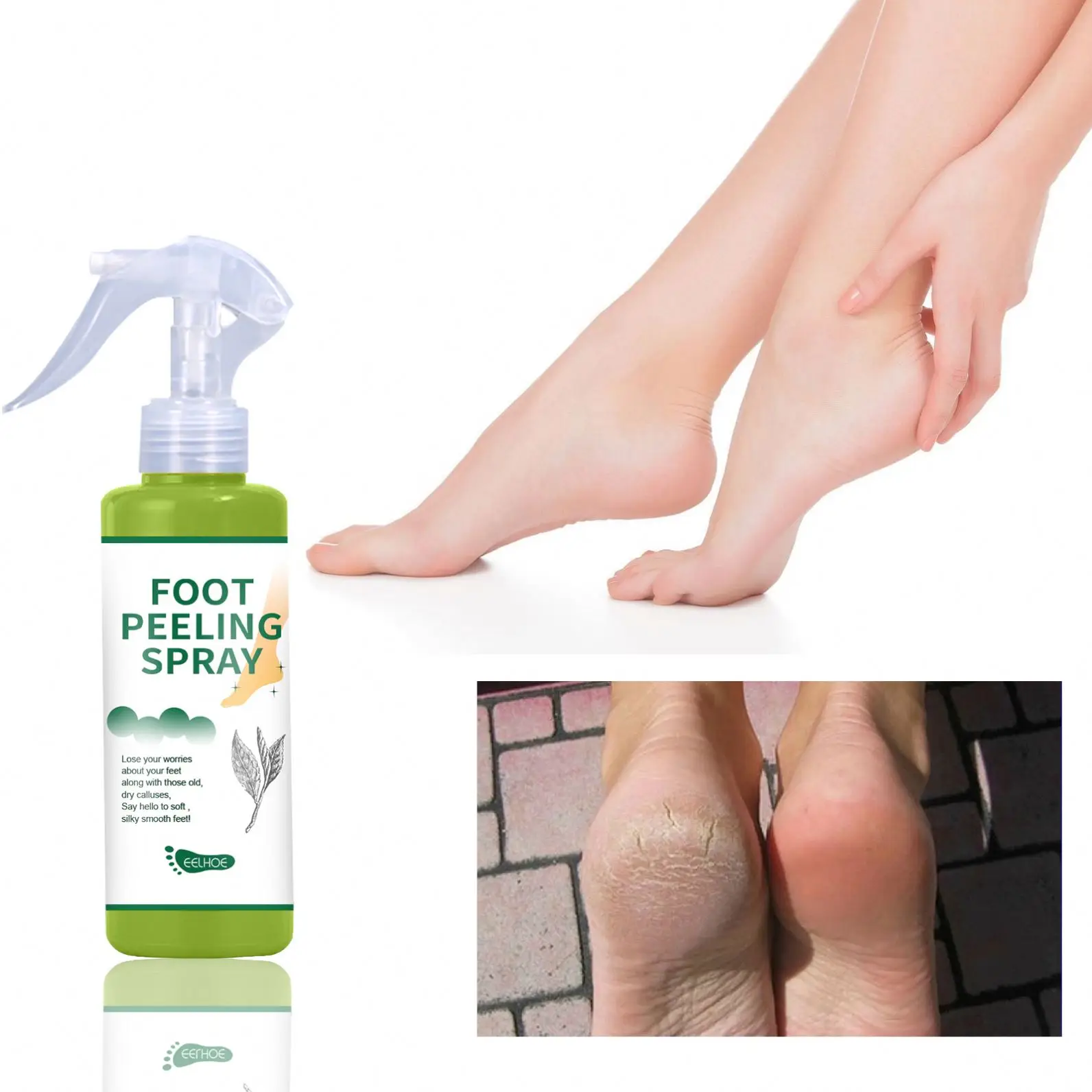EELHOE Green Tea Foot Peeling Sprayer Removing Foot Dead Skin Whitening Smoothing Exfoliating Skin Body Peeling Lotion Spray