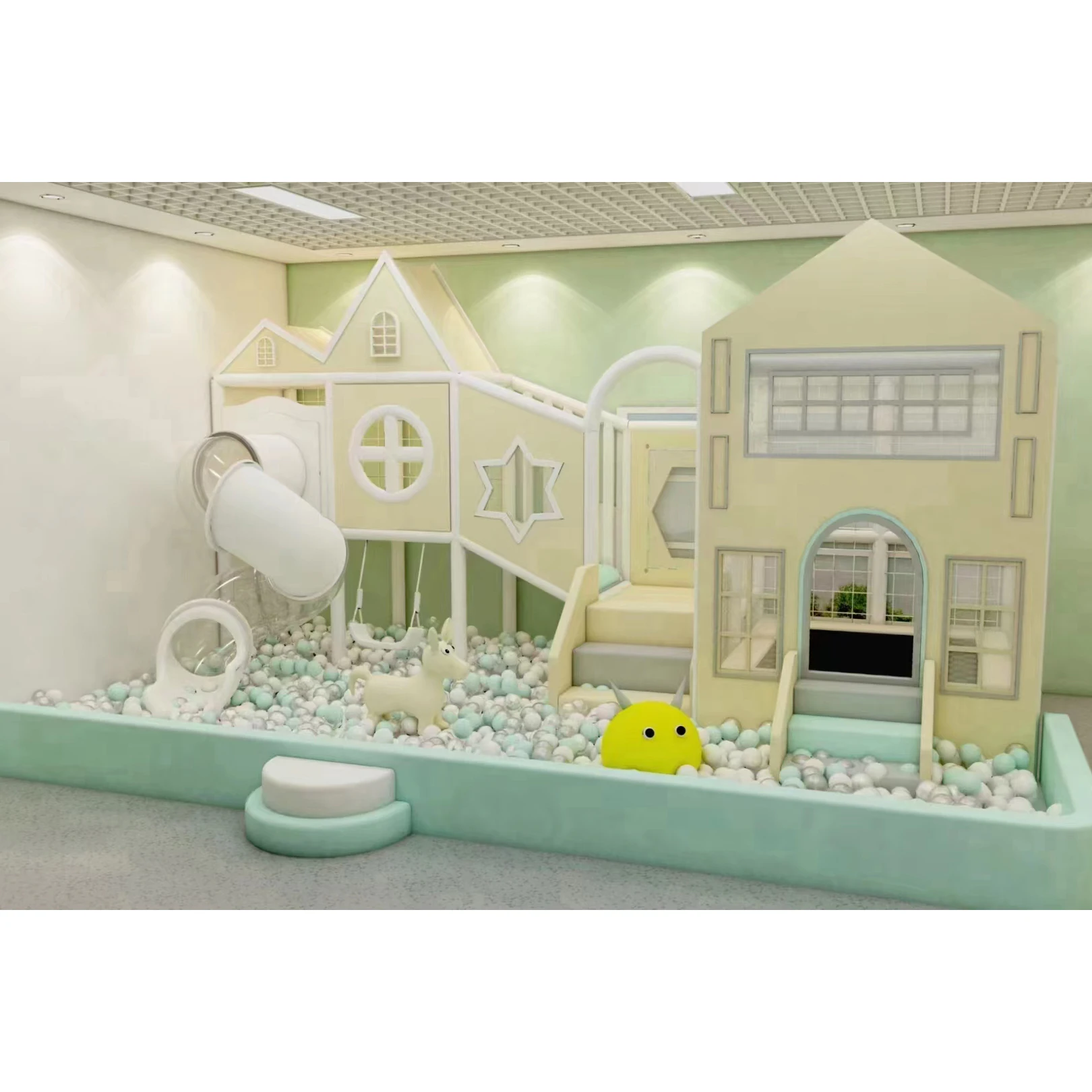 Berletyex Small Soft Play Games Kids Slides Indoor Plastic Playground Playhouse Equipment for Home