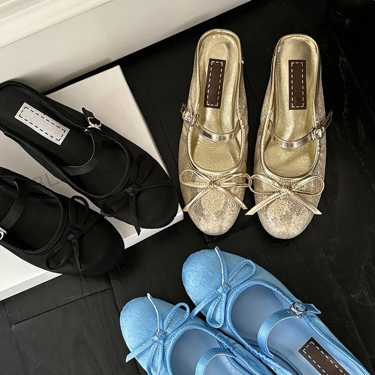 XINZI RAIN Logo Custom Ladies Ballerina Clog Sandal Cute Round Toe Silk Satin 4.5cm Block Heel Women Ballet Mule Shoes