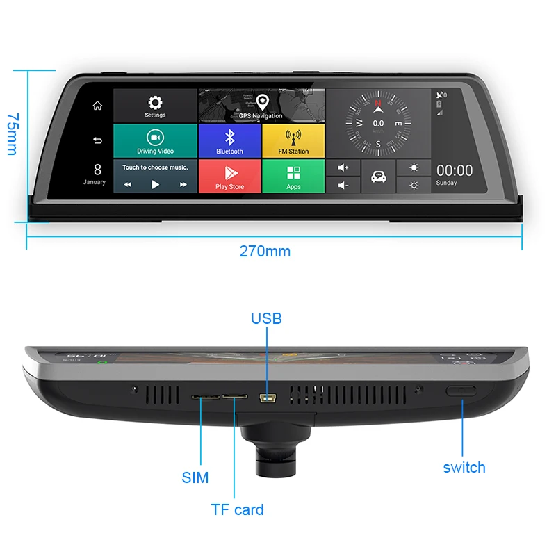 4G Android Car DVR Dash cam 4 Lens 10 inch Navigation ADAS GPS WiFi Full HD 1080P Video Recorder 2GB+32GB Vehicle Camera