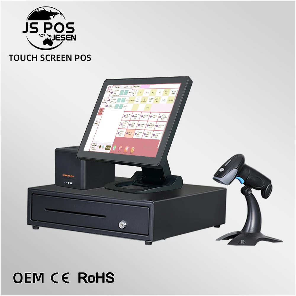 Jesen POS Cashier Equipments All In One Pos Capacitive Touch Screen Monitor cash Register Pos System Machine
