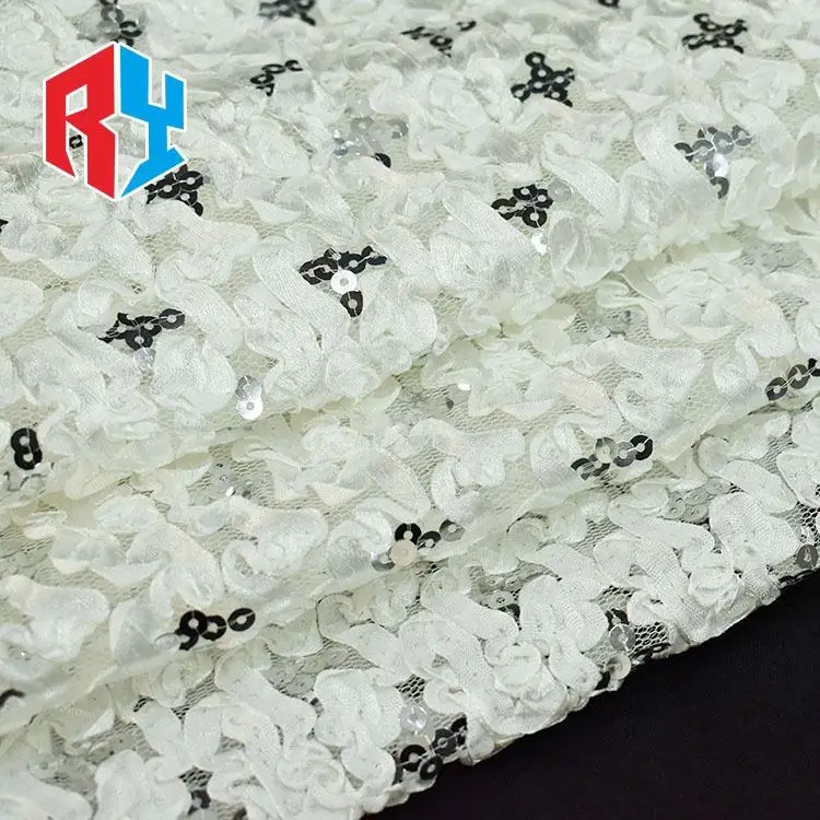 Keqiao high quality sequin lace fabric bridal fabric luxury embroidery beads sequins cotton fabric per meter for dress