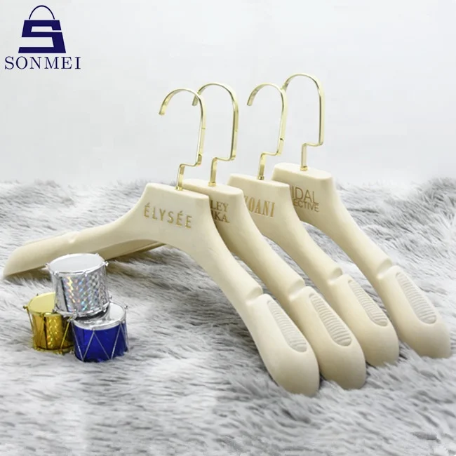 Metal plate luxury clothes bridal creamy non slip velvet hanger