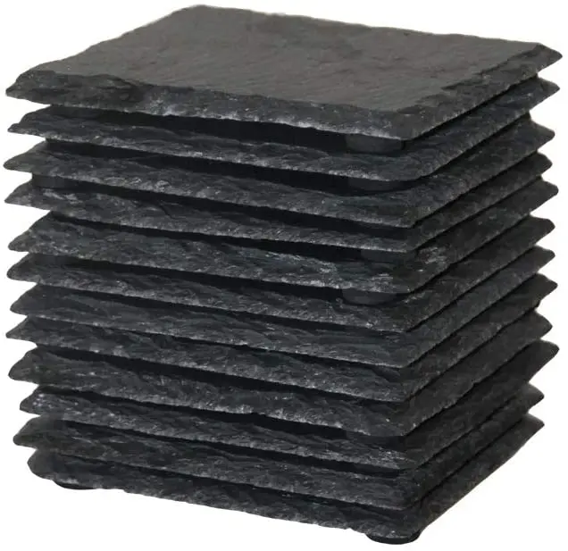 China Blank Bulk Natural Black Stone Slate Placemats And Coasters With Laser Engraving