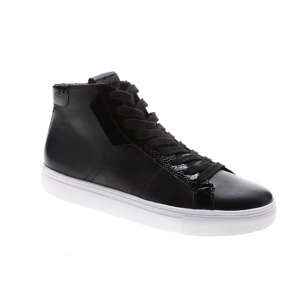 Fashion High Top Genuine Leather Casual Black Shoes For Women chaussures pour femmes