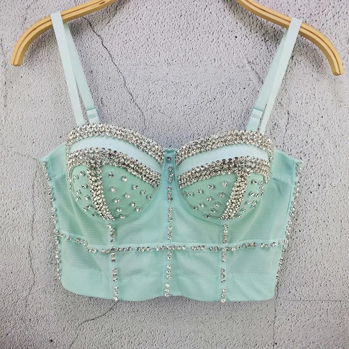 Diamond Rhinestone Sexy Removable Adjustable Spaghetti Strap Women Crop Short Tube Corset Latest Ladies Tops Design For Girls