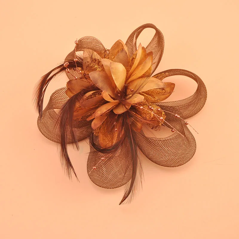 Retro Elegant Elastic Mesh Fascinator Multicolour Feather Broach Flower Clip  Wedding Accessories With Headband Girl clip