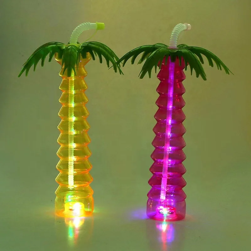 Disposable Clear Cute Plastic Palm Tree Cup with Straw