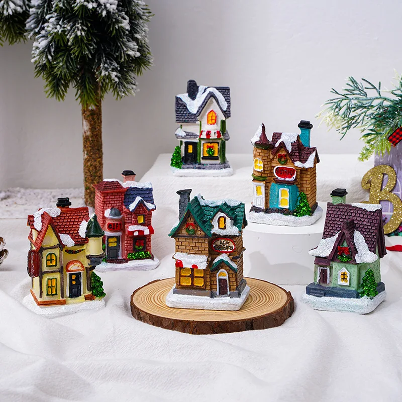 New christmas decorations kids gift miniature animated led resin christmas village houses