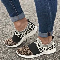 Women Shoes Leopard Sock Sneakers Women Slip On Flat Shoes Women Plus Size Loafers Flats Walking