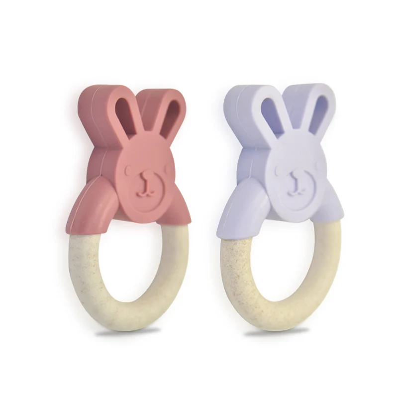 Hot Sale Baby Silicone  Ring Teething  Animal  Rabbit Shape Baby Teether Toys Food Grade Silicone Plastic Teether Toys