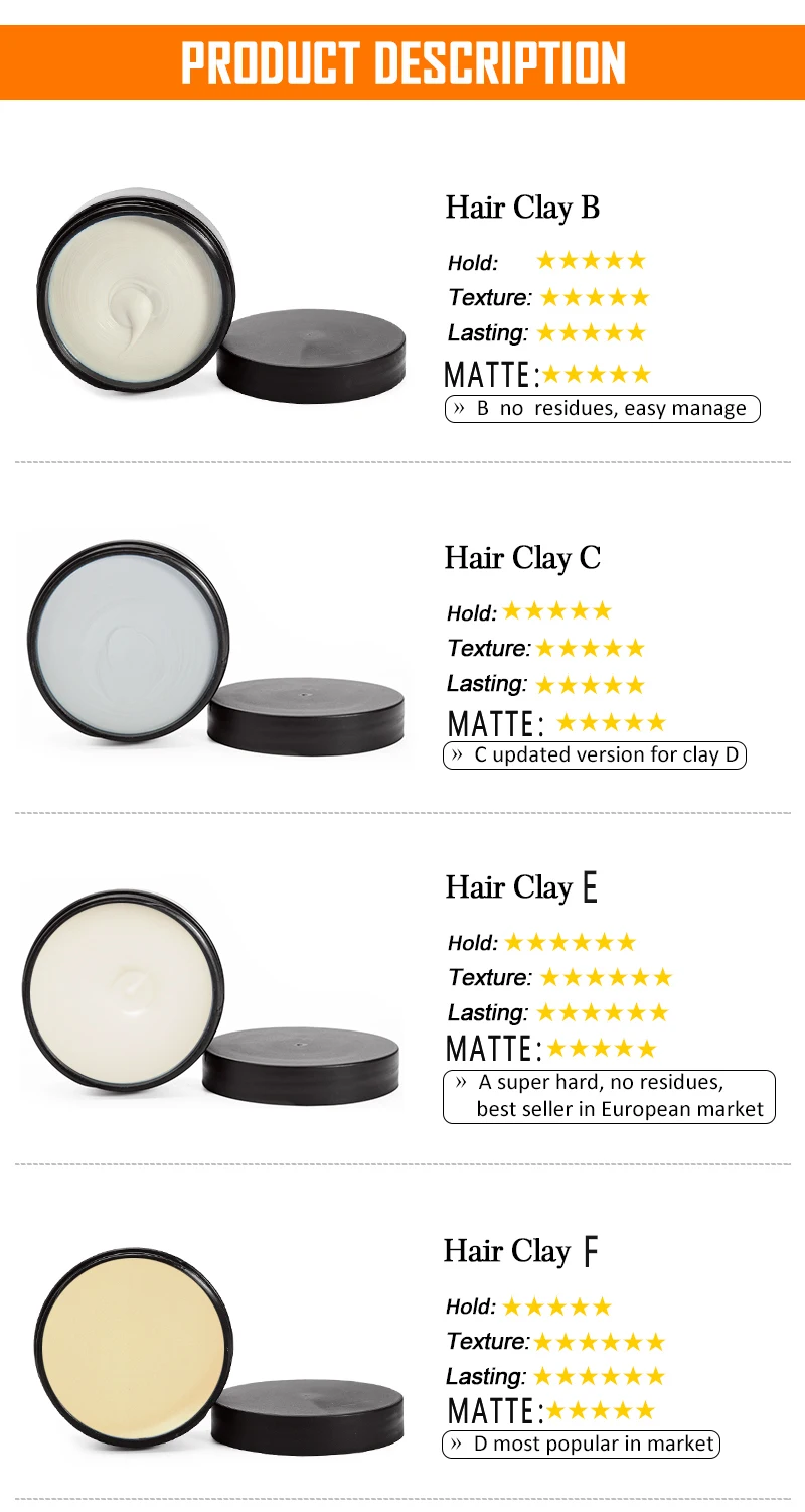 Custom Hair Styling Mens Matte Hair Clay for Men Strong Hold Non-Greasy & Shine-Free Hair