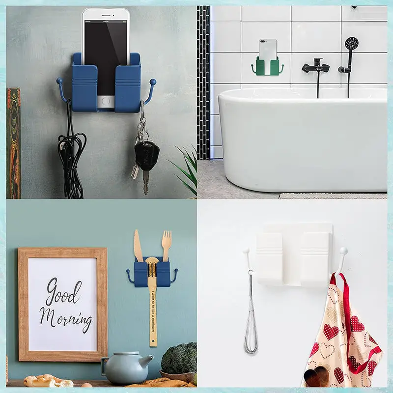 Home Wall Mounted Mobile Phone Holder with Self Adhesive for Bathroom Bedroom Kitchen Charger Stand Remote Control Storage Box