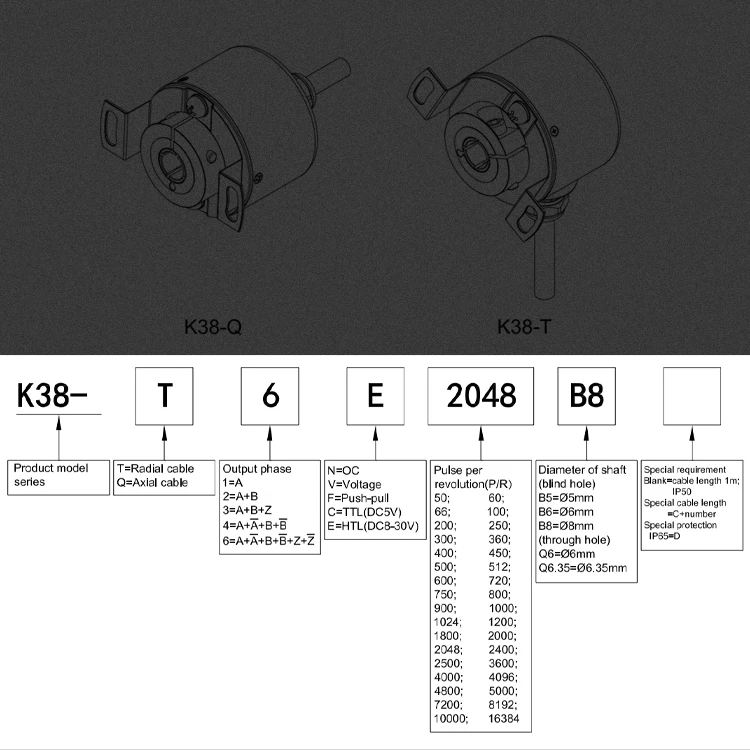 hengxiang K38 straight hole encoder 8mm Optical Rotary Encoder Price Hollow Shaft Elevator 4096 pulse 4096ppr