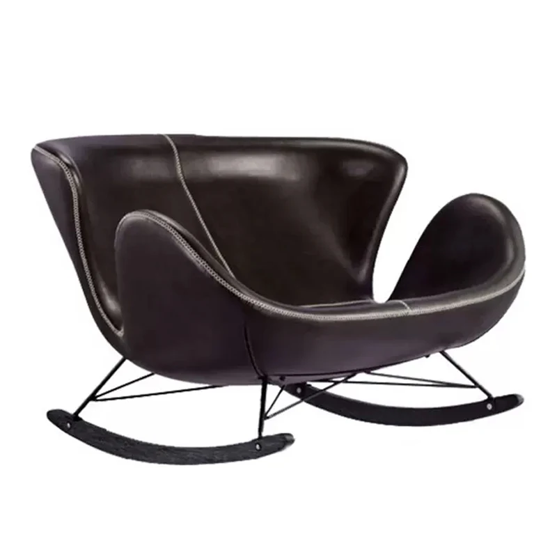 Кресло-качалка Черное Кожаное для дома, двойное современное кресло-качалка в скандинавском стиле для балкона, отдыха и отдыха, для гостиной