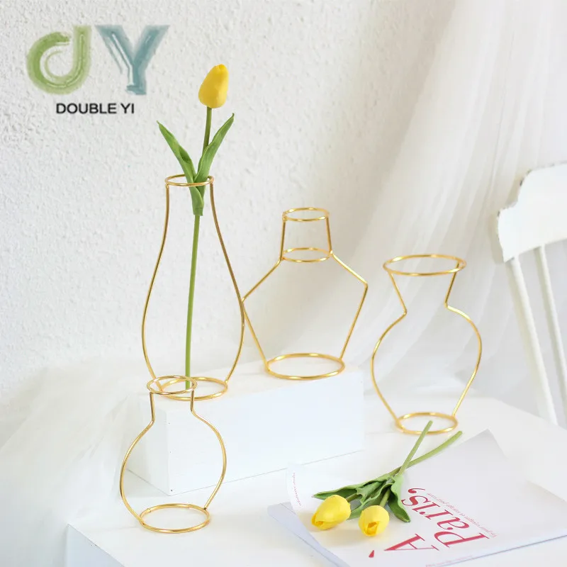 Wholesale Gold Metal Frame Vase In Multi-shaped Home Decoration Iron Vase