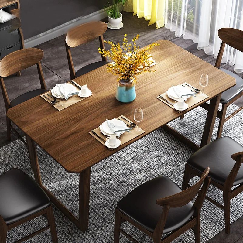 
Nordic table and chair combination simple modern solid wood table rectangular dining table with four chairs 