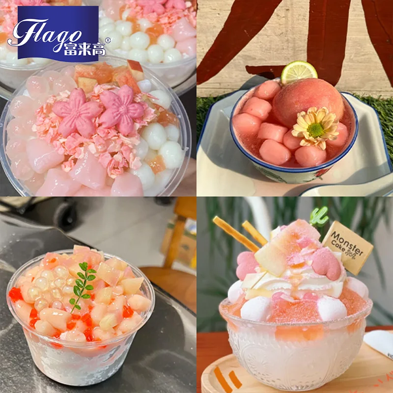 Flago 2024 New Collection Frozen keep Peach Flavour rice ball milk tea supplies For cake topping decoration ice cream topping