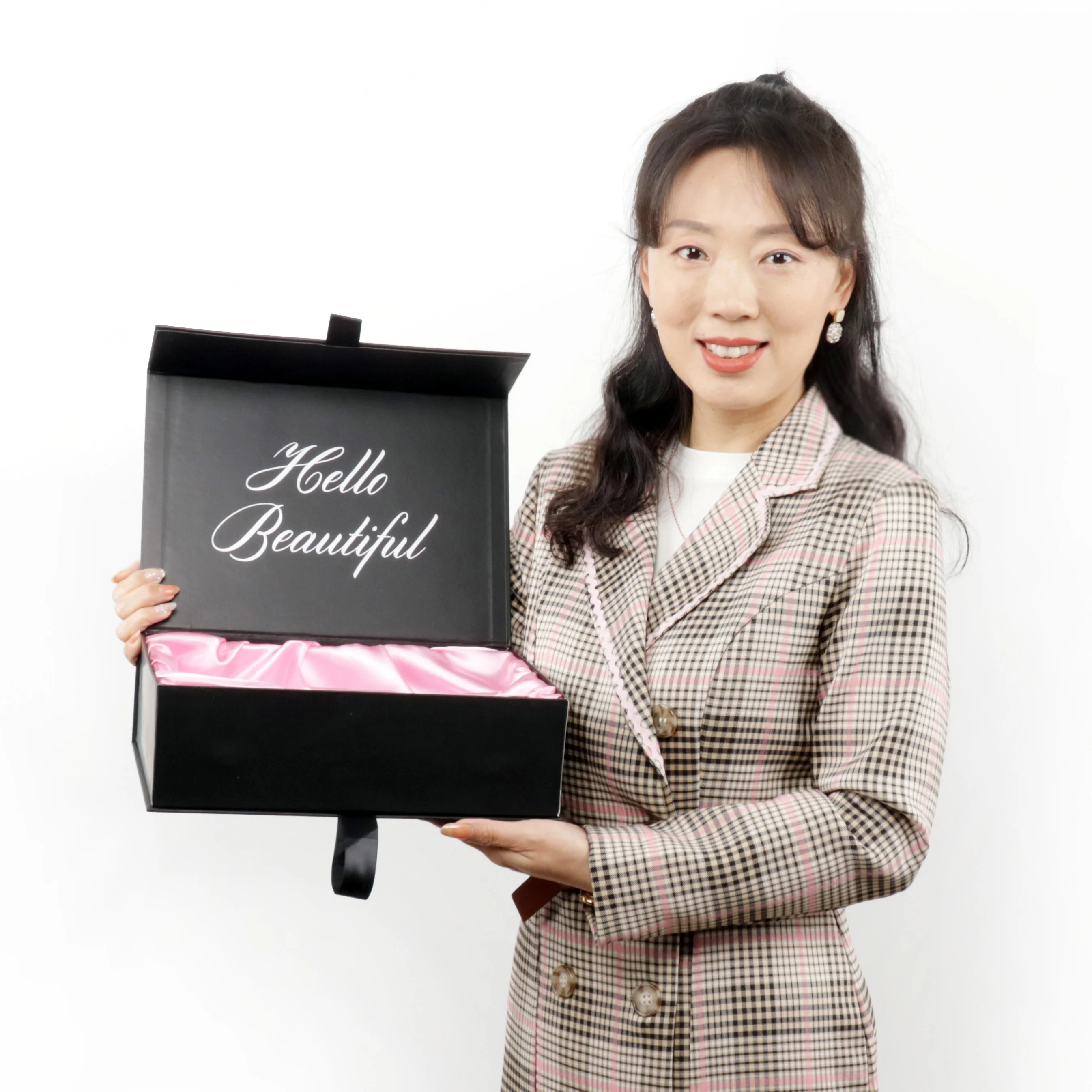 Wholesale Luxury Hair Wig Packaging Black Box Closure Custom Logo Magnetic Gift Box Package