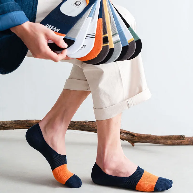 Spring And Summer Colorful Funny Happy Male Ankle Combed Cotton Black White Invisible Anti-slip Loafer Boat Liner Socks For Men