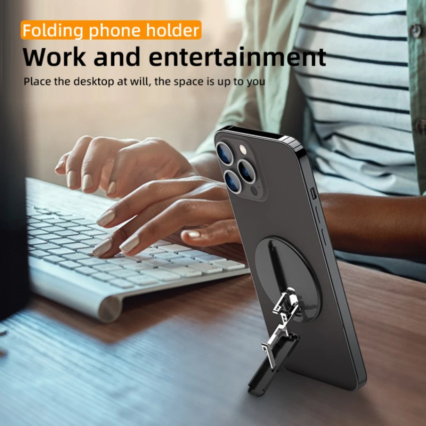 Magnetic Phone Stand&Grip Foldable Adjustable Aluminium Alloy Magnet Portable Invisible Phone Holder