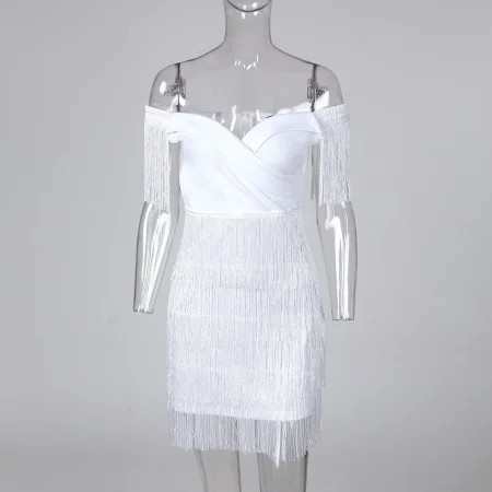 JF Career Turkey Dresses ODM/OEM Party Wear Women Sleeveless Bodycon Dress Summer Fringe Tassel White Other Formal Dresses