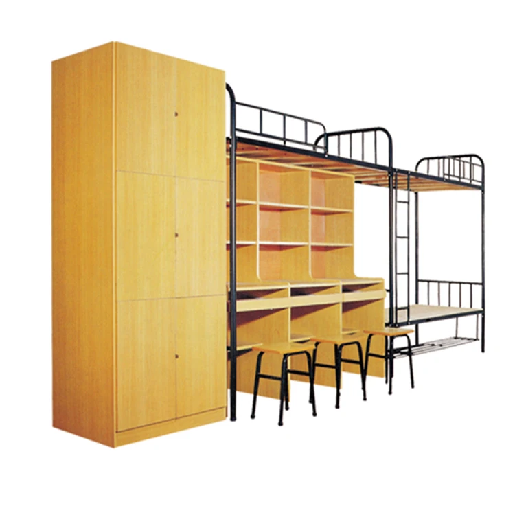 
2020 Hot Sell Cheap School Furniture Dormitory bunk bed with desk and wardrobe Wooden Dormitory bed with desk and wardrobe 