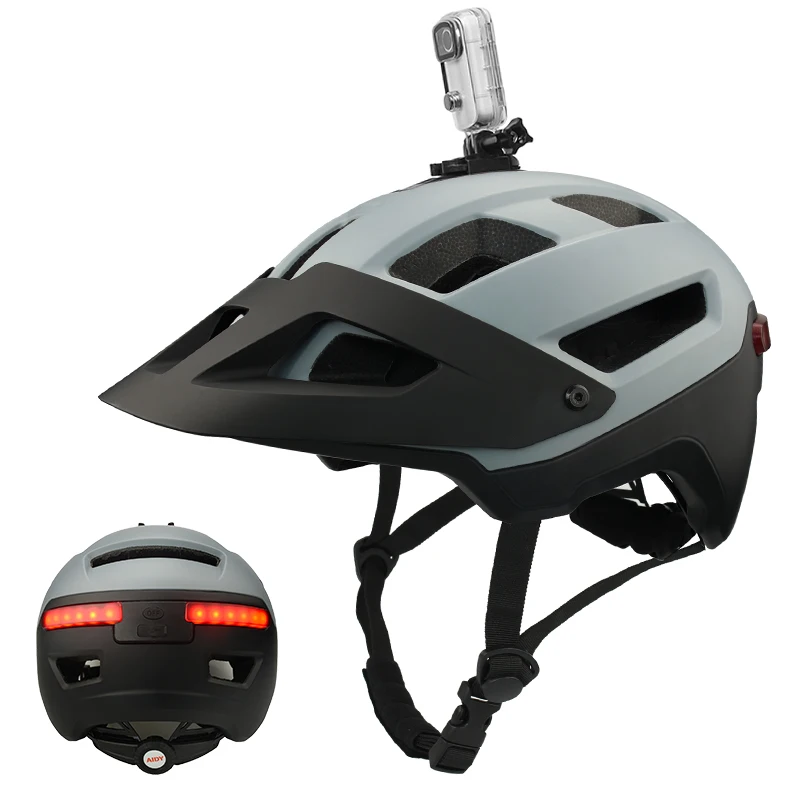 OEM In-mold lightweight safety helmets mtb mountain bike cycling helmet with detachable sun visor and  rear light customizable