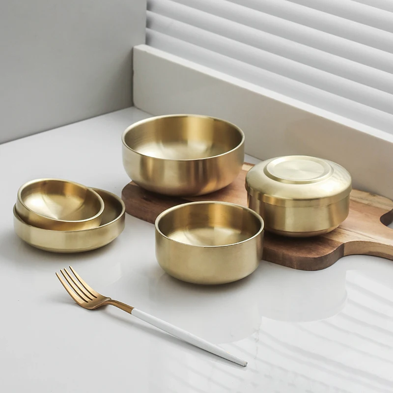 Home and Kitchen Tableware Stainless Steel Rice Bowl with lid Dinnerware and Serving Sets