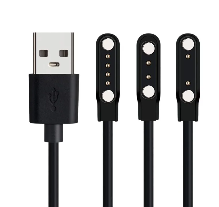 Hot selling 60cm USB magnetic pogo pin charger 4.0mm 2pin USB Charging Cable Cord for Smart Watch