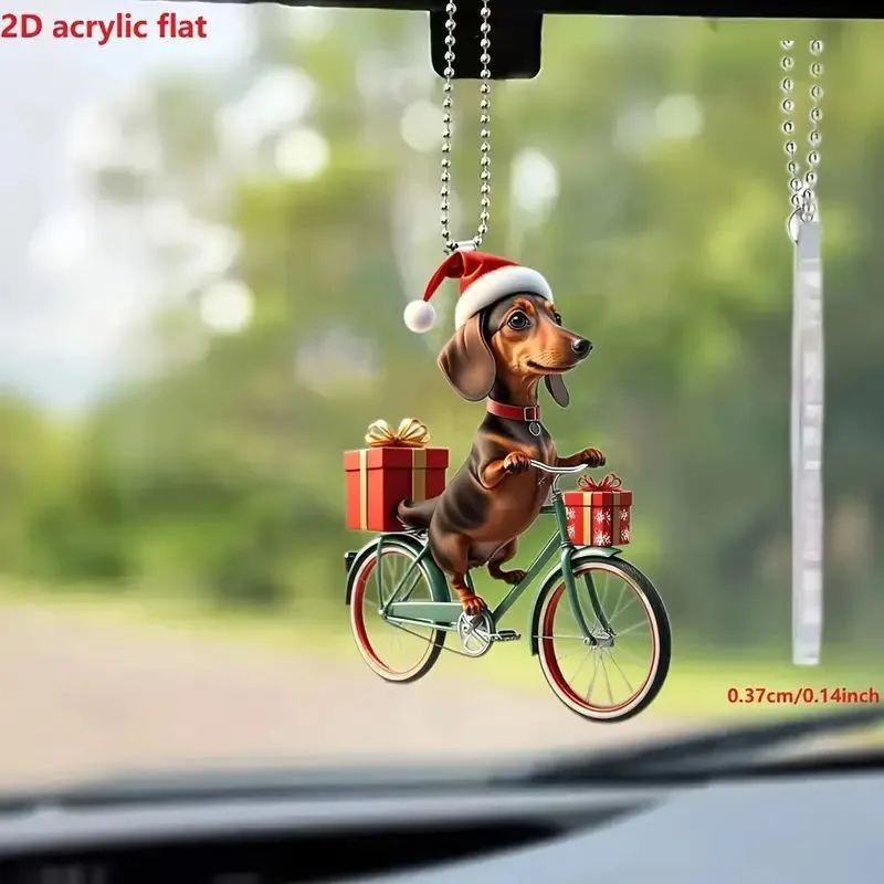Creative Cartoon Car Rearview Mirror Christmas Decoration  Cross-Border New Acrylic Flat Ornaments Holiday Supplies