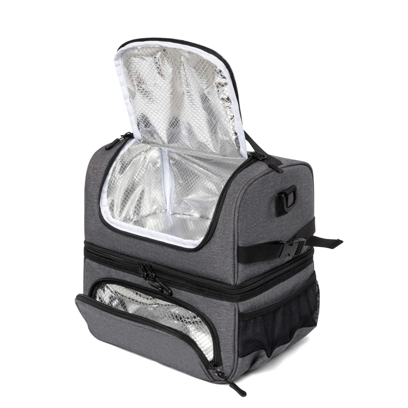 Two compartment adults leakproof cooler insulation bag travel picnic school insulated thermal lunch bag for food
