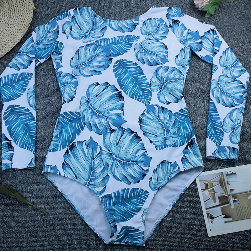 2021 Floral Print Sport Swimsuit Bathing Suits One Pieces Swimwear Women Long Sleeve Diving Surfing Suits Wetsuits