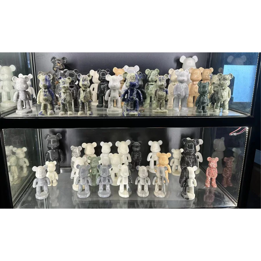 Natural marble stone bear sculpture black marble jade crystal bear sculpture crafts ornaments