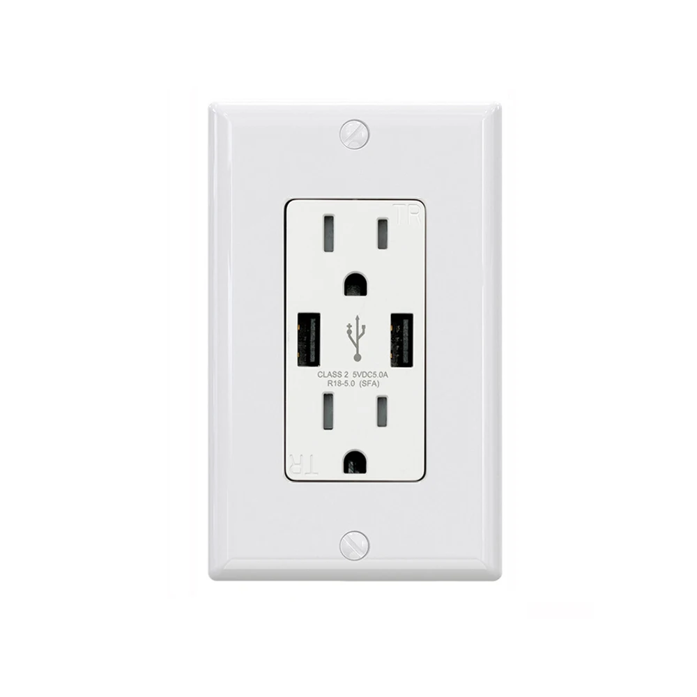 Зарядное устройство USB 5,0 А, двойной разъем Tpye A 15 А, дуплексный разъем TR, настенный Промышленный разъем и розетка