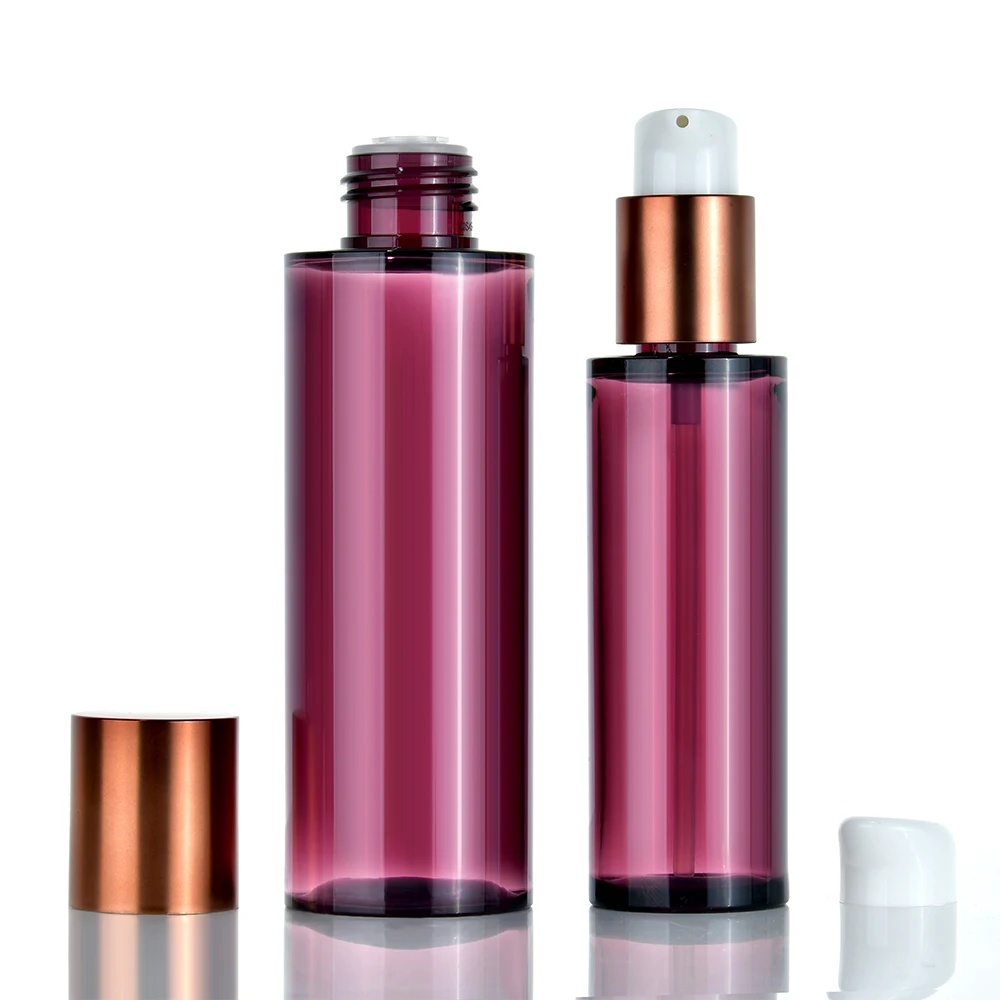 Wholesale Cosmetic Purple Plastic Skincare Packaging 30ml 50ml 110ml Plastic Toner Emulsion Lotion Serum Essence Bottle and Jar