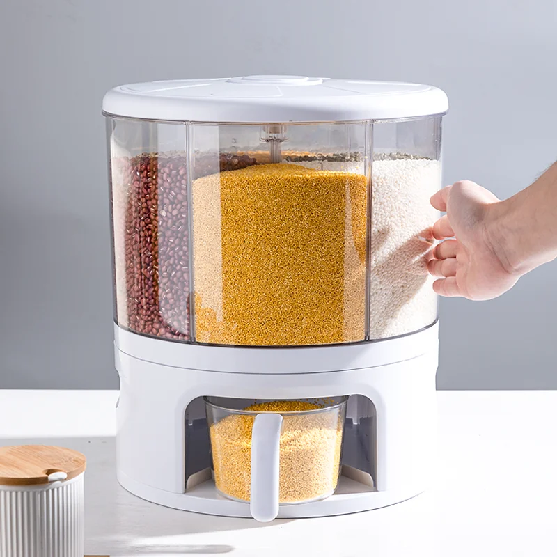 Kitchen Plastic Buckets With Lids six grids Product Proof Food Storage Box with cup Dry Food Dispenser