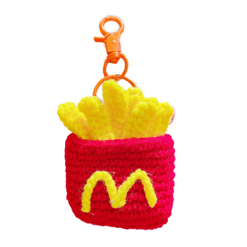 Creative Plush Knitted Burger Coke Keychain Pendant Cute French Fries Ice Cream Plush Keychain Bag Accessories Wholesale