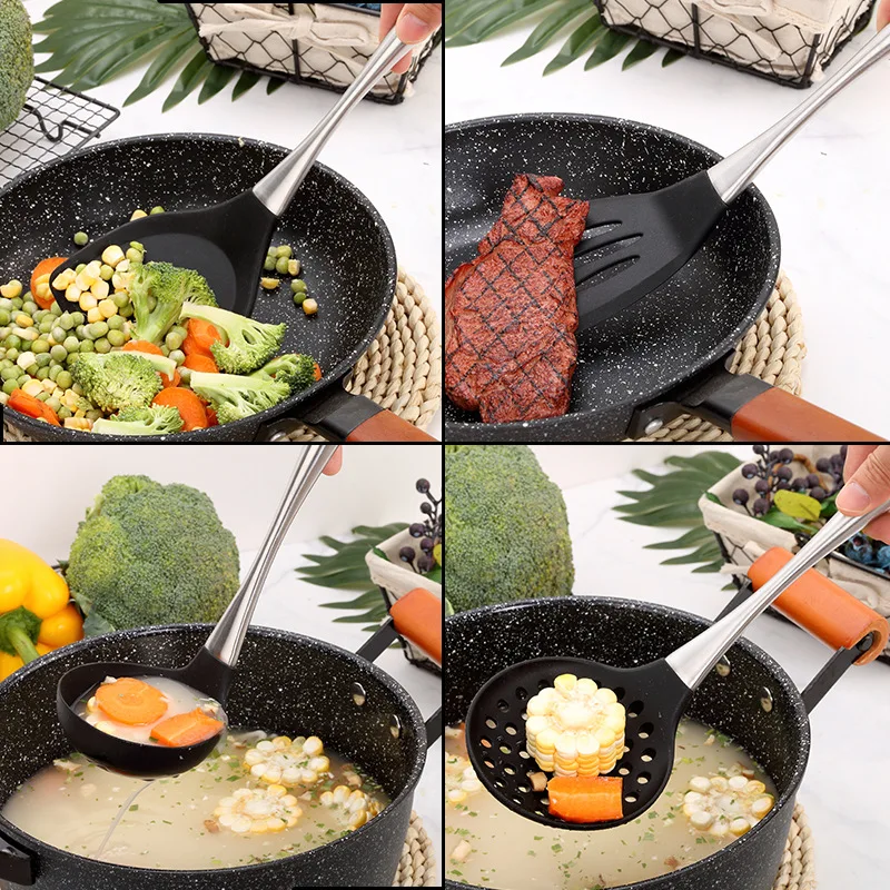 8 Pcs New Silicone Kitchenware Stainless Steel Kitchenware Color Box Non-stick Cookware Cooking Spatula Set