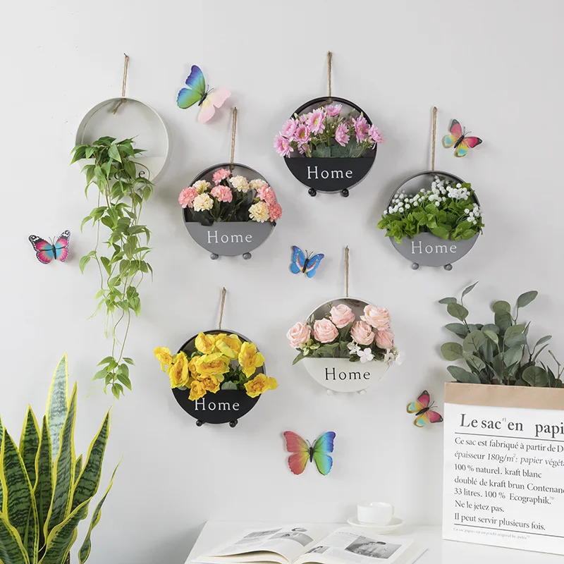 DREA Home decoration Metal Indoor Wall Planters Round Flower Pot wall decorations with LED light