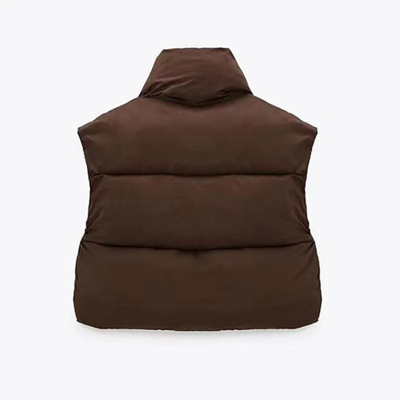 wholesale winter stand up collar zipper sleeveless cropped puffer women vest jacket