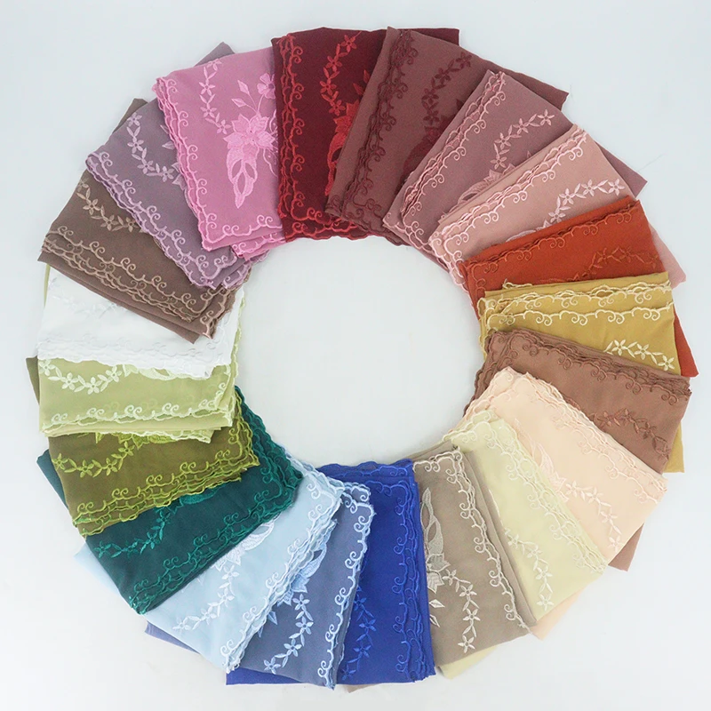 lace chiffon hijab embroidery with shell side flower scarf shawls  for muslim women scarves