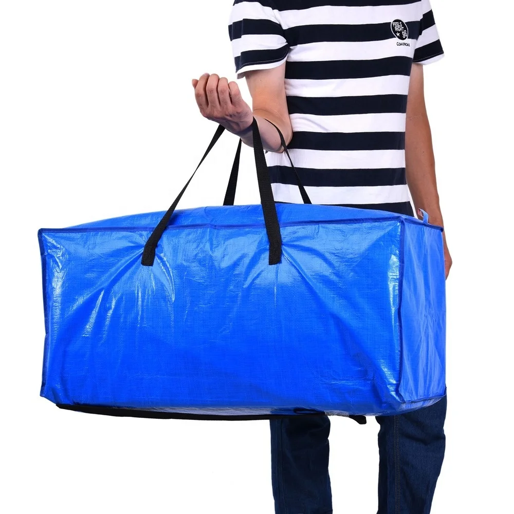 Large Woven PP Shopping Bag Durable Waterproof Storage Moving Blue Bags with Logo