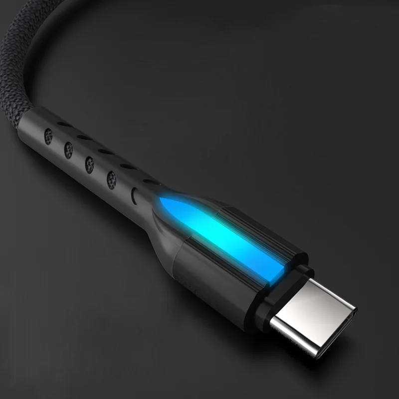 Плетеный USB-кабель а из алюминиевого сплава бегущий светодиодный смарт-USB-кабель с автоматическим отключением питания 1 м Type-C для телефона Huawei Xiaomi