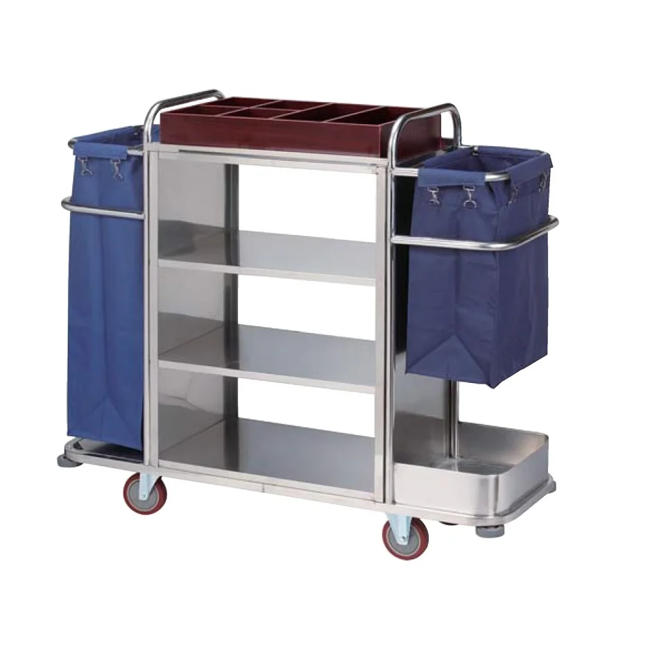 T014 Hotel Guestroom Brown Housekeeping Cleaning Trolley Hospitality Supplies Housekeeping Maid Cart Service Cart