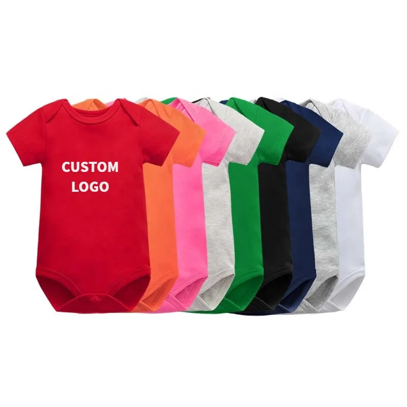 100% Cotton Summer Jumpsuit Onesie Newborn Unisex Rompers Set Plain Baby Clothes with Button Closure for Boys and Girls Short