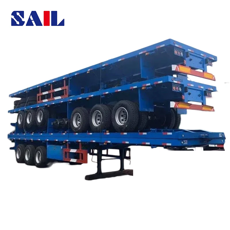 SAIL Custom High Quality 13.6m 3 Axle 40ft Steel Container Carrier Van Bracket Cargo Truck Flatbed Semi Trailer