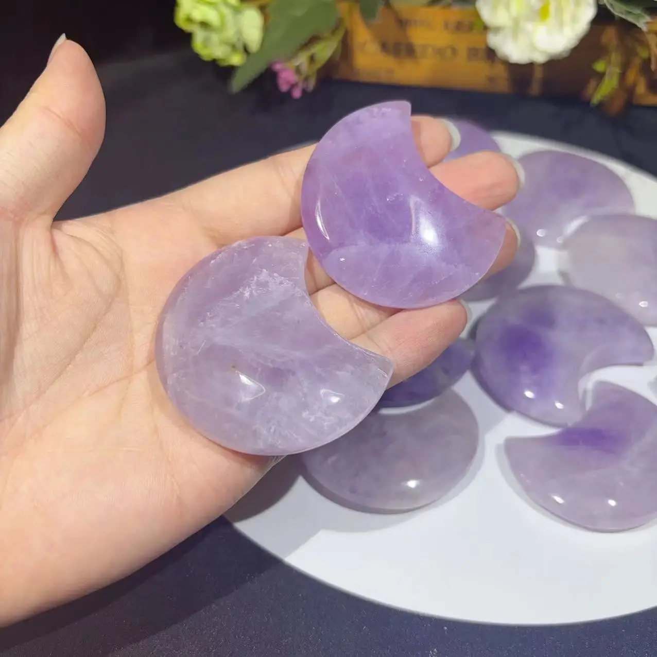 Wholesale natural amethyst half moon shaped loose stone